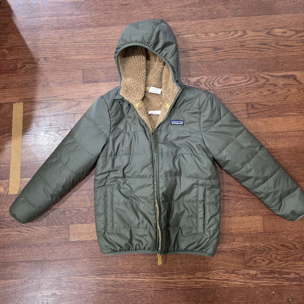 Patagonia Kids Olive Green Puffer Jacket with Hood